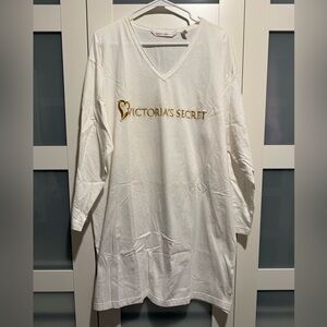 Victoria's Secret White and Gold Cotton V-Neck Night Shirt